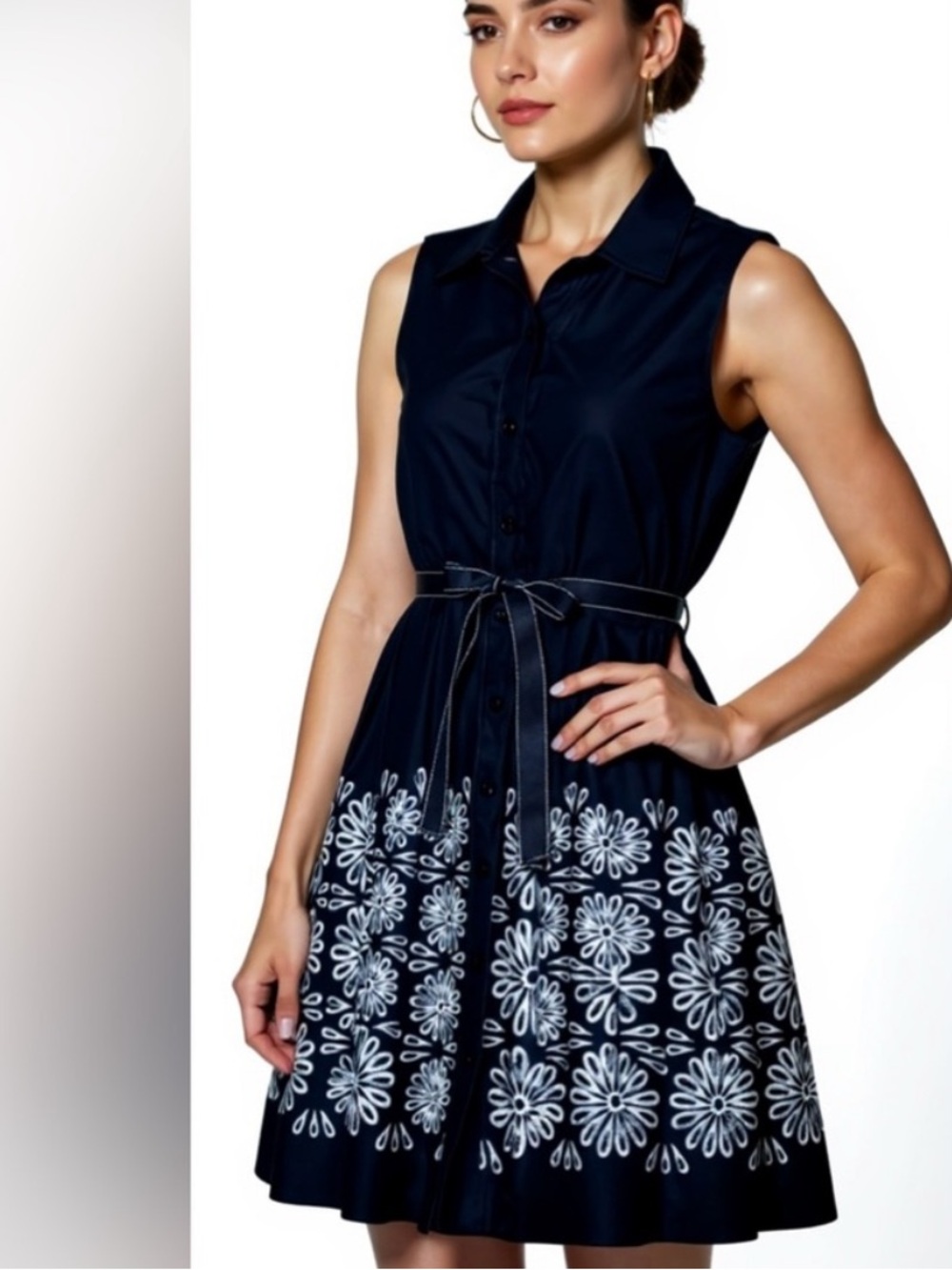Oscar de la Renta Linen Floral Midi Dress Size 10 Like New